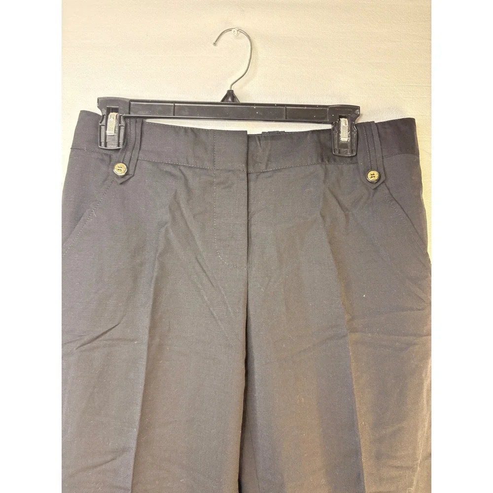 Tory Burch Black Wool Wide Leg Trousers Gold Logo Buttons Size 6